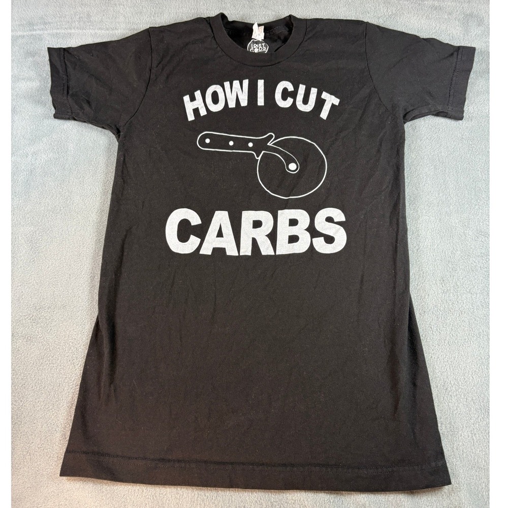 Lost Gods How I Cut Carbs Pizza Cutter Graphic T-Shirt Black Small S Cotton